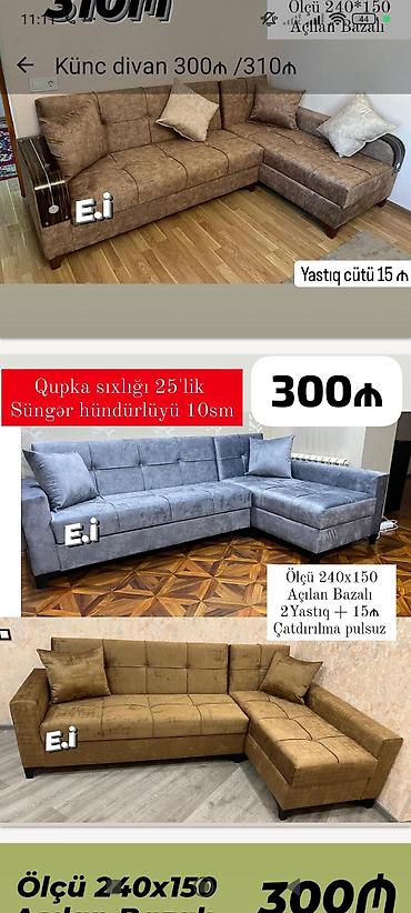 torf nerede satilir: Künc divan – Açılan, bazalı model - Ölçü: 240x150 sm - Mexanizm — 1