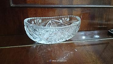 cərəz xoncası: Kəsilmiş naxışlı xrustal oval qab - Material: qalın, şəffaf kəsimli — 2