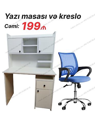 ofis kreslo satışı: Yazı masası və ofis kreslosu dəsti - Masa: üst hissədə iki qapalı — 1