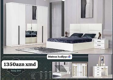ikinci mebel: Yataq dəsti – ağ rəngdə, müasir dizayn Komplekt: - Çarpayı: yumşaq — 1