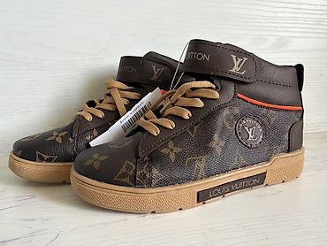 кожанные кеды: Детские кеды высокие Louis Vuitton, коричневые - Дизайн: фирменный — 1