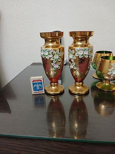 kibrit qutusu: Qızılı-dekorlu bədii şüşə dəst - 6 ədəd ayaqlı bokal: armudformalı — 4