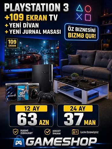 PlayStation 3 paketi – tam oyun guşəsi - 109 ekran TV - Yeni divan - lalafo.az -da PlayStation 3 paketi – tam oyun guşəsi - 109 ekran TV - Yeni divan -
