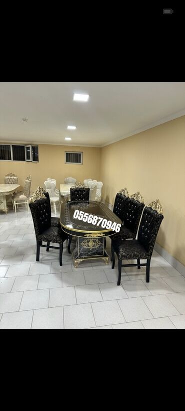 Masa və oturacaq dəstləri: Qonaq otağı üçün, Yeni, Açılmayan, Dördbucaq masa, 6 stul — 2