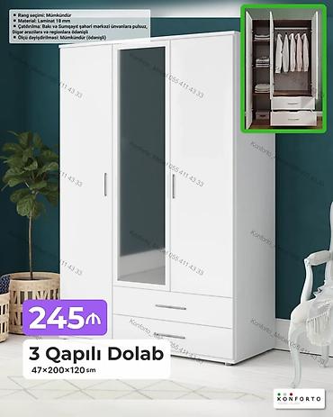 Mebel: 3 qapılı paltar dolabı – 47×200×120 sm - Material: 18 mm laminat - — 1