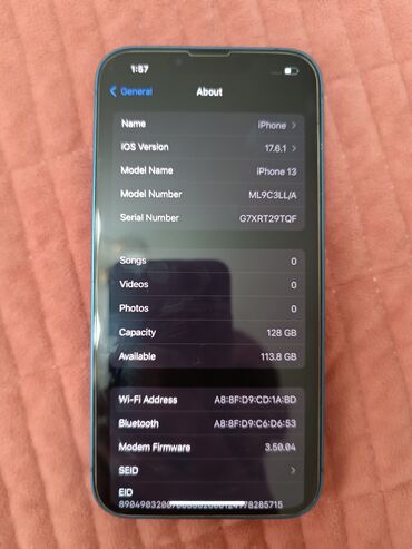 айфон 13 цена ош бу: IPhone 13, Колдонулган, 128 ГБ, Blue Titanium, Кабель, Куту, 88 %