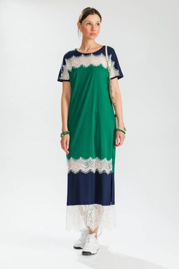 зеленое вечернее платье: Кече көйнөгү, Классикалык, Узун модель, Жеңдери менен, L (EU 40)