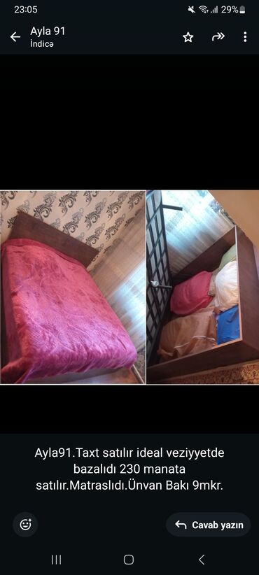 taxt doseklerinin satisi: Təknəfərlik çarpayı, Bazalı, Matras ilə, Siyirməli