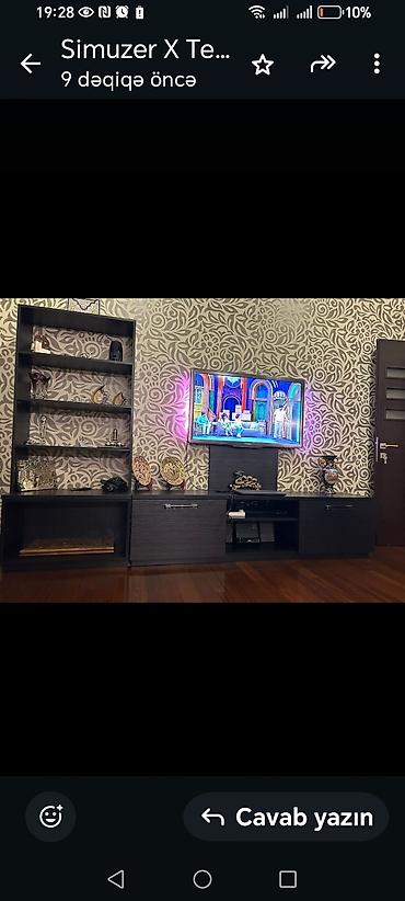 kitab refleri satilir: TV stendi və divar rəfi dəsti - Rəng: tünd qəhvəyi/qaraya yaxın ağac — 1