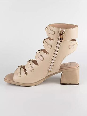 Босоножки, сандалии, шлепанцы: Женские Босоножки-Гладиаторы MAXI на каблуке, бежевые, натуральная — 17