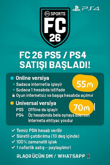 ps4 disklerin satisi: Fc 26 Artıq Satışdadır Ps5 Və Ps4 Üçün