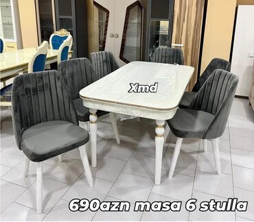 Masa və oturacaq dəstləri: Qonaq otağı üçün, Açılmayan, Dördbucaq masa, 6 stul