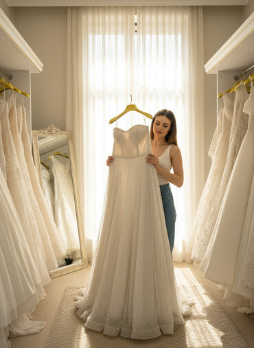 Toy paltarları: Parıltılı gəlinlik paltarı - Rəng: süd ağ/ivori tonlarında - Model — 1