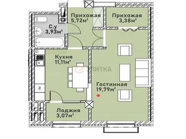 квартира в кызыл аскере: 1 комната, 47 м², Элитка, 7 этаж, ПСО (под самоотделку)