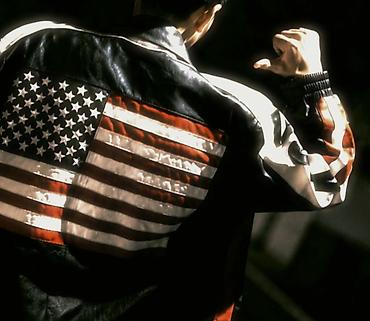 american look: Куртка кожаная с большим принтом флага США - Материал — 1