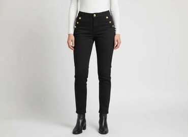 jeansy flare z wysokim stanem: Material trousers for women, size M