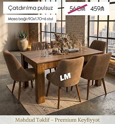 masa balaca: Premium keyfiyyətli yemək otağı dəsti - Komplekt: 1 masa + 6 stul - — 1