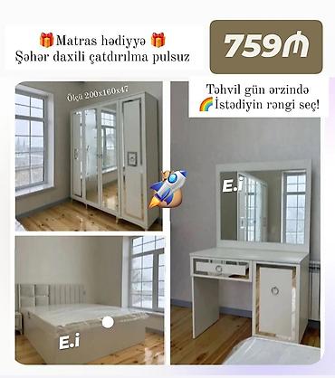 ev ucun mebel: İkinəfərlik çarpayı, Termo, Dolab, 2 tumba, Yeni — 1