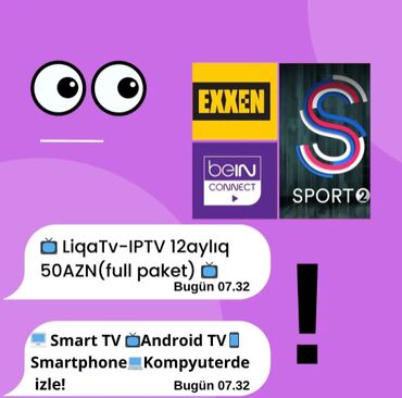 ТВ-антенны и ресиверы: LiqaTv 12aylıq FullPaket 50AZN!SMART TV,Telefon,Planşet və Kompyuterdə