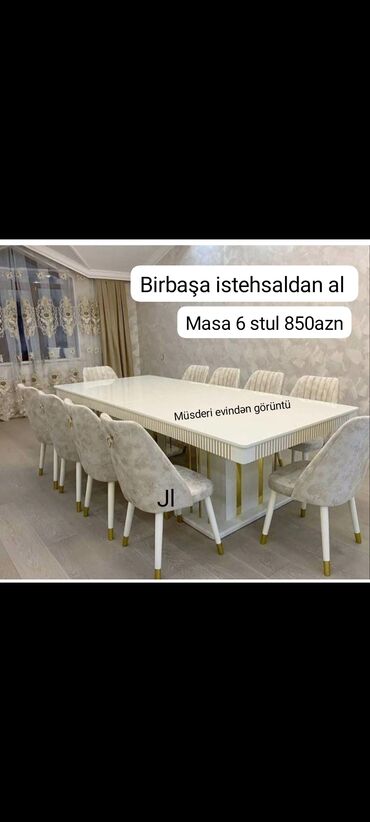 masa və oturacaq: Dördbucaq masa, Qonaq otağı üçün, 6 nəfər