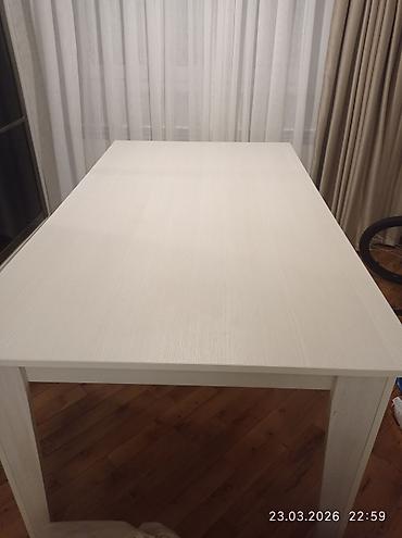 hesir stol: Ağ rəngli, müasir dizaynlı masa - Ölçü: təxmini 160×80 sm (geniş — 2