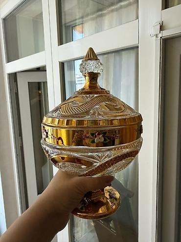 konfet bezekleri: Qapaqlı bəzəkli şirniyyat qabı – HongLi Glass Ware - Material: qalın — 3
