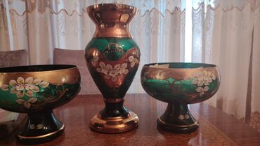 karaca bohemia crystal: Çay dəsti, rəng - Yaşıl, Xrustal, Bohemia, Çexiya
