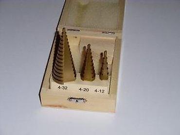 Burgije: Set stepenastih burgija – 3 komada u drvenoj kutiji - Tip: stepenaste — 8