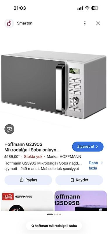mikrodalğa: Pakofkadadir, heç istifade olunmayib Hoffmann G2390S mikrodalğalı soba — 2