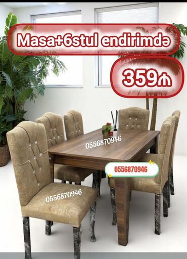 divan qabağı stol: Для гостиной, Новый, Нераскладной, Прямоугольный стол, 6 стульев