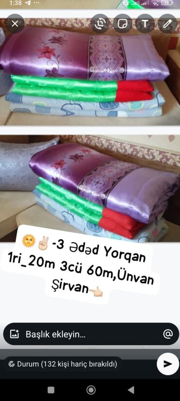 Saturn: Məhsul: Yorqan dəsti – 3 ədəd - Üst parçalar: parlaq atlas/saten