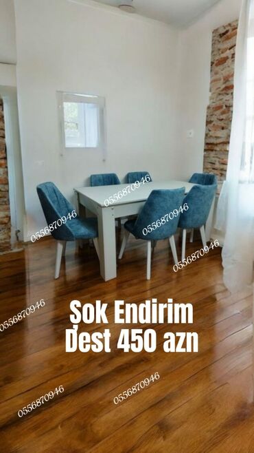 Masa və oturacaq dəstləri: Qonaq otağı üçün, Yeni, Açılmayan, Dördbucaq masa, 6 stul — 2