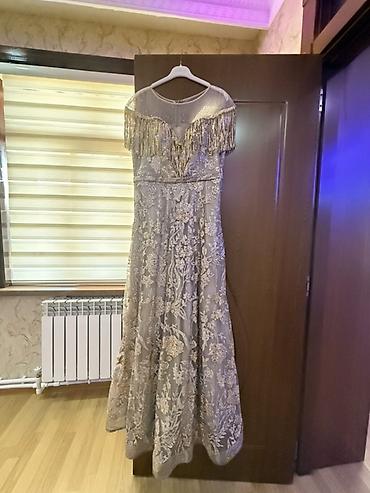 mango xs: Gümüşü rəngdə zərli gecə/libas (uzun) Ölçü: 42 (XS) - Model: Uzun — 1
