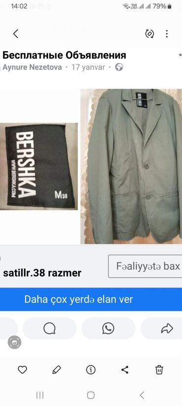 kurtka satışı: Zamşa kurtka, Bershka, XL (EU 42)
