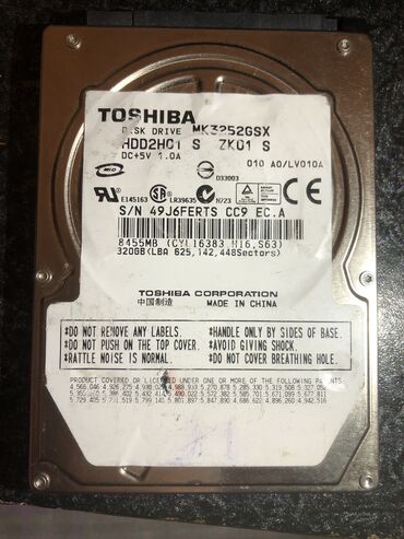 2tb hdd toshiba: Daxili Sərt disk (HDD) Toshiba, 256 GB, 7200 RPM, 2.5", İşlənmiş