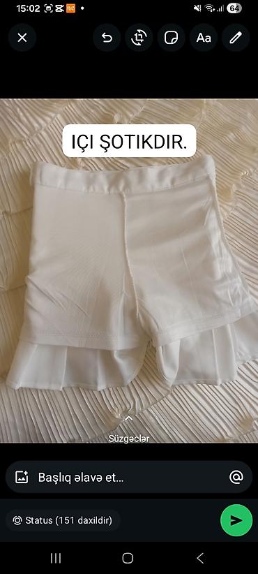çaplı qadın ətəkləri: Ağ plisəli mini skirt-şort (skort) - Rəng: qar kimi ağ - Dizayn: ön — 4