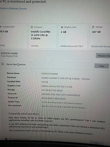 750 ti: Gaming/ofis masaüstü PC və monitor dəsti Xüsusiyyətlər: - Prosessor — 3