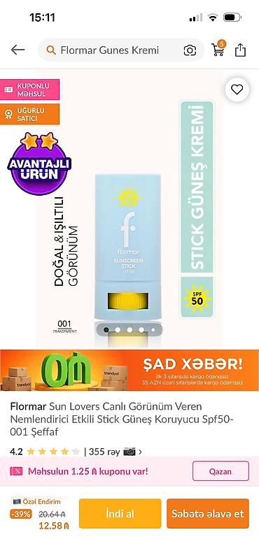 Şəxsi əşyalar: Flormar Sun Lovers Sunscreen Stick SPF 50 – 001 Transparent - SPF 50 — 1