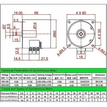 sundjeri cena: Sporohodni sinhroni motor 68KTYZ – 220 V, 50/60 Hz, 28 W Ključne — 2