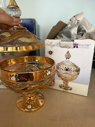 konfet bezekleri: Qapaqlı bəzəkli şirniyyat qabı – HongLi Glass Ware - Material: qalın — 5