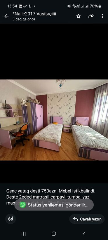 Mətbəx mebeli: Oğlan və qız üçün, İşlənmiş, 2 təknəfərlik çarpayı, Yazı masası, Dolab, 2 tumba