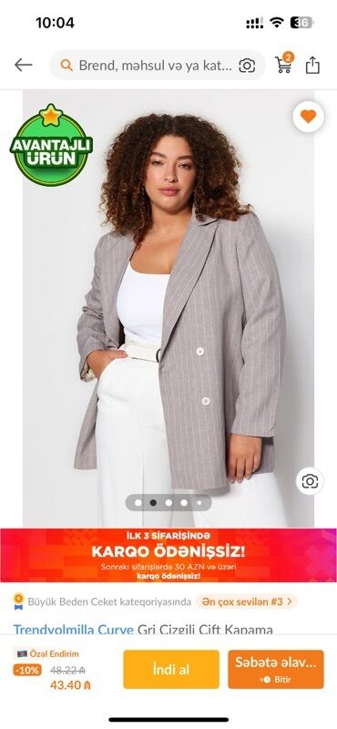 Digər qadın geyimləri: Trendyolmilla Curve qadın blazer ceket pencek Trendyoldan alinib olcu