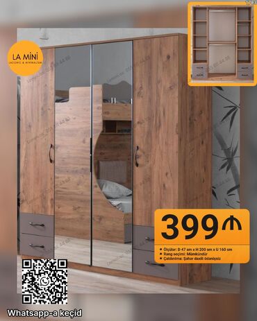 вешалка для верхней: Açılan, 4 qapılı Düz dolab, Qarderob, paltar dolabı