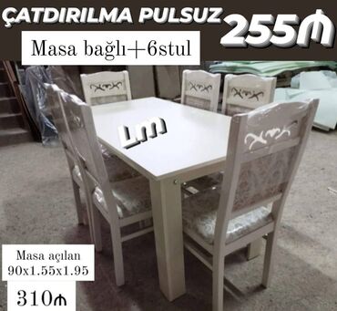 Masa və oturacaq dəstləri: Mətbəx üçün, Qonaq otağı üçün, Yeni, Açılmayan, Dördbucaq masa, 6 stul, Azərbaycan