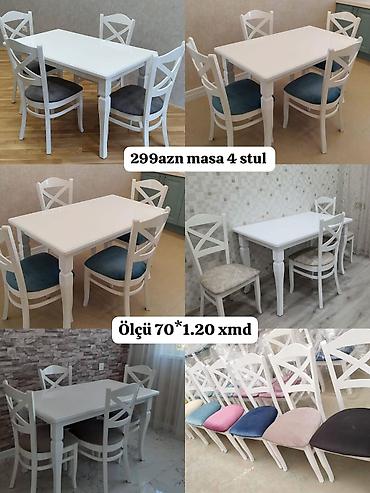 salon stollari: Ağ rəngli yemək otağı dəsti – masa və 4 ədəd stul - Komplekt: 1 masa — 1