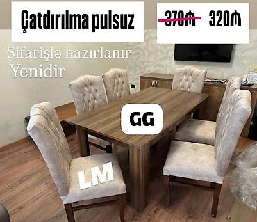 Yemək masası və 6 ədəd stul dəsti - Masanın materialı: taxta