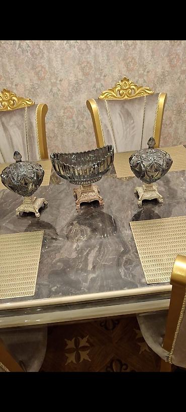 işlenmiş termo: Kolleksiya üçün dekorativ kristal qab dəsti - Tərkibi: 3 hissə - 2 — 2