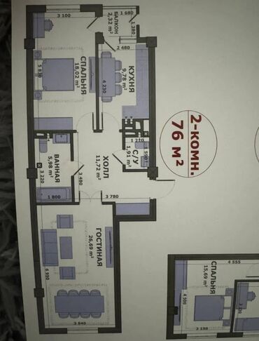 недостроеные дома: 2 комнаты, 76 м², Элитка, 3 этаж, ПСО (под самоотделку)