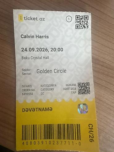 Musiqiçilər: Məhsul: Konsert üçün bilet (iTicket.az) Tədbir: Calvin Harris Tarix — 1