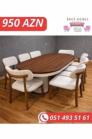 ütu stolu: Qonaq otağı üçün, Yeni, Açılmayan, Oval masa, 8 stul — 1